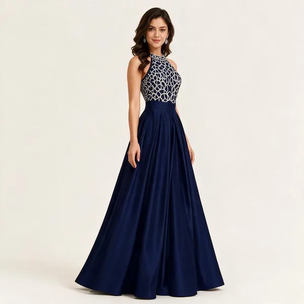 Blue_Khadi_Silk_Gown_For_Women