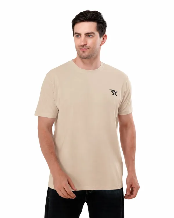 Beige_Cotton_Round_Neck_T-Shirt_For_Men