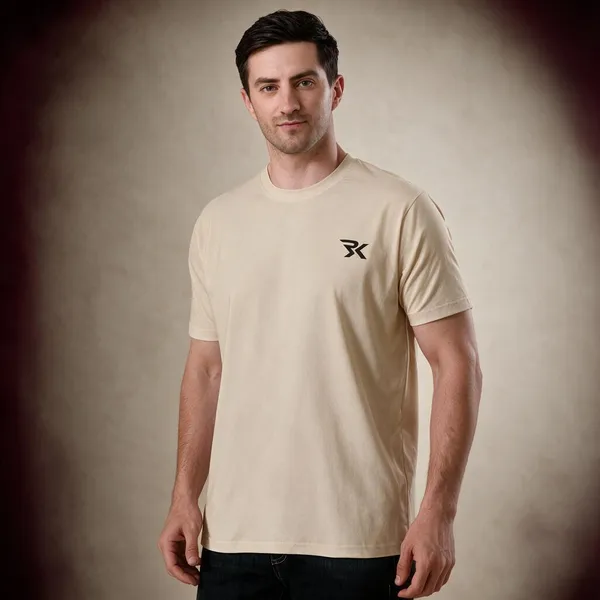 Beige_Cotton_Round_Neck_T-Shirt_For_Men
