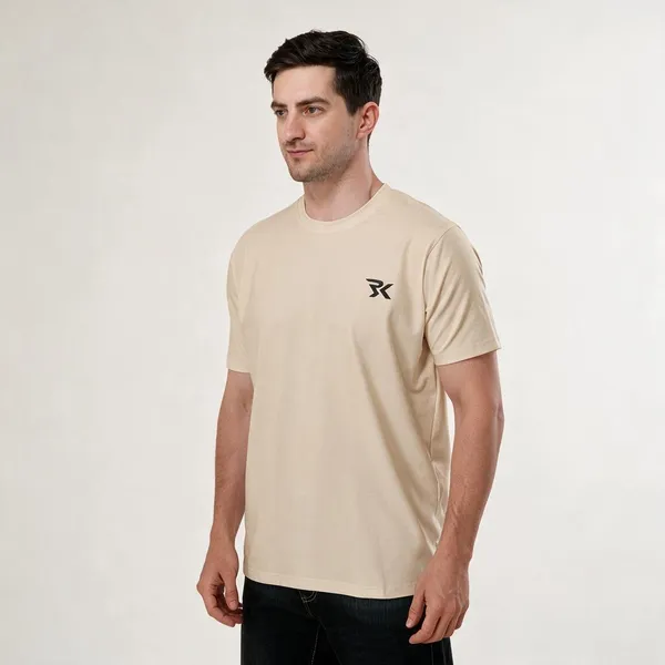 Beige_Cotton_Round_Neck_T-Shirt_For_Men