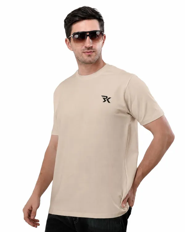Beige_Cotton_Round_Neck_T-Shirt_For_Men