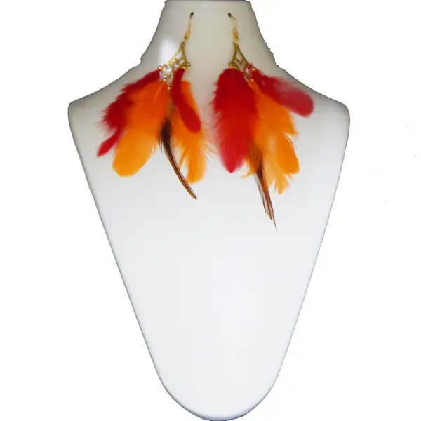 Red_Orange_Feathers_Hanging_Metal_Earrings_For_Women