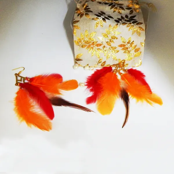 Red_Orange_Feathers_Hanging_Metal_Earrings_For_Women