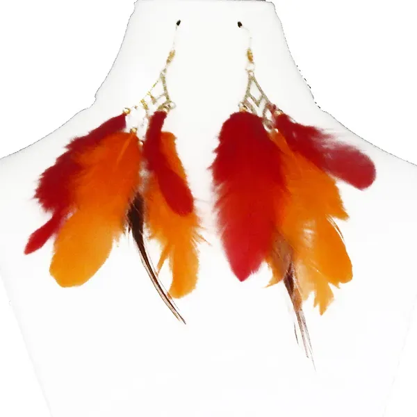Red_Orange_Feathers_Hanging_Metal_Earrings_For_Women