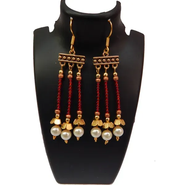 Red_Glass_Seed_Beaded_With_Pearl_Earring_For_Women