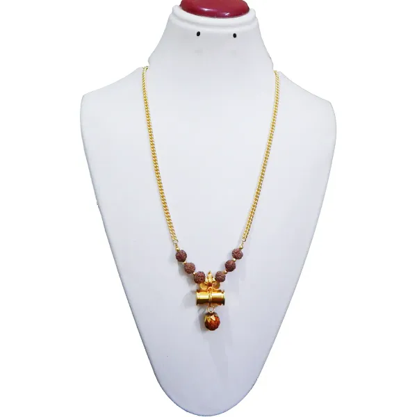 Gold_Rudraksha_Beads_Necklace_With_Shiva_Trishul_Pendant_For_Women