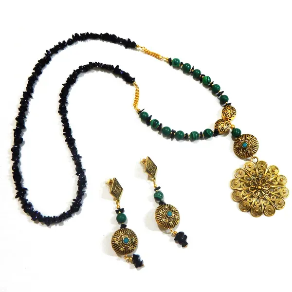 Blue_Gemstone_Goldstone_Chips_Malachite_Beads_Necklace_For_Women