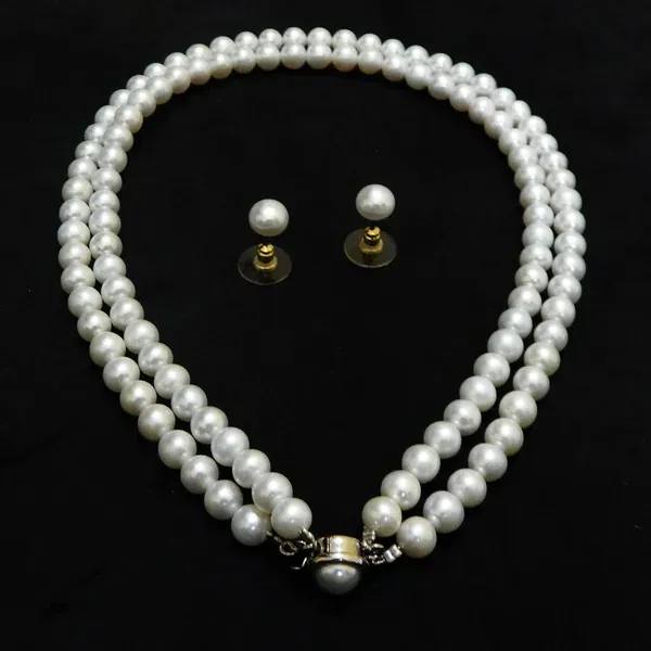 White_2_Line_Real_Pearl_Choker_Necklace_For_Women