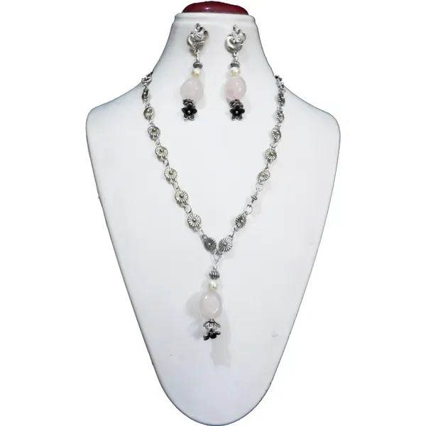 Pink_Gemstone_Rose_Quartz_Tumble_Siver_Chain_Necklace_For_Women