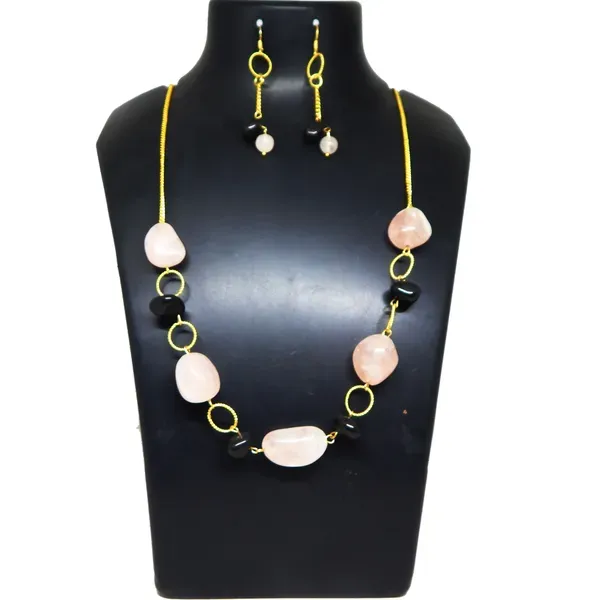 Pink_Gemstone_Rose_Quartz_Black_Agate_Beads_Necklace_For_Women