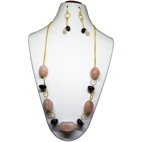 Pink_Gemstone_Rose_Quartz_Black_Agate_Beads_Necklace_For_Women