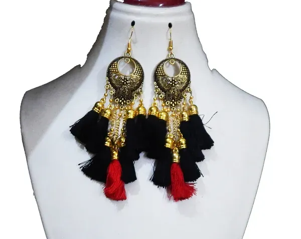 Multicolor_Metal_Chadbalii_With_Black_Red_Tassels_Hanging_Earrings_For_Wome_More