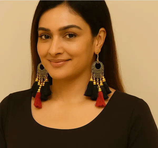 Multicolor_Metal_Chadbalii_With_Black_Red_Tassels_Hanging_Earrings_For_Wome_More