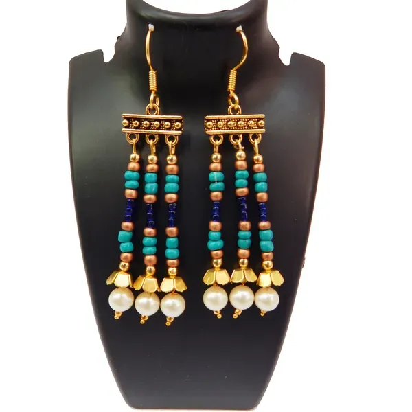 Green_Sea_Green_Blue_Copper_Color_Glass_Seed_Beaded_With_Pearl_Earring_F_More