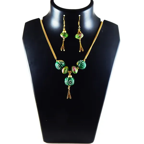 Green_Clay_Metal_Beads_With_Chain_Necklace_For_Women