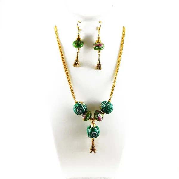 Green_Clay_Metal_Beads_With_Chain_Necklace_For_Women