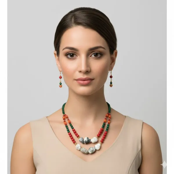Multicolor_Gemstone_Tumble_Stone_Beaded_Double_Line_Necklace_For_Women