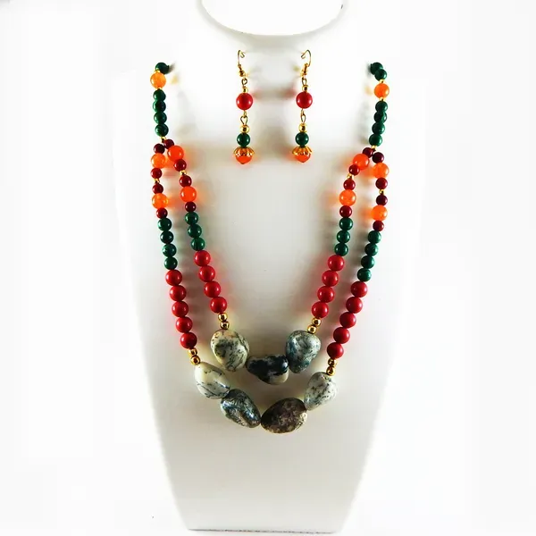 Multicolor_Gemstone_Tumble_Stone_Beaded_Double_Line_Necklace_For_Women