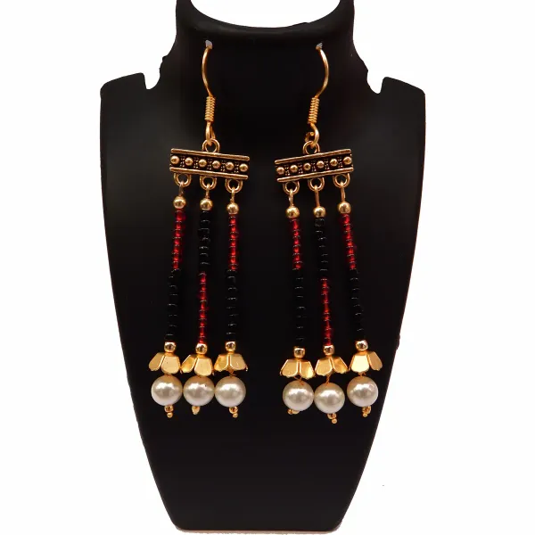 Red_Black_Glass_Seed_Beaded_With_Pearl_Earrings_For_Women