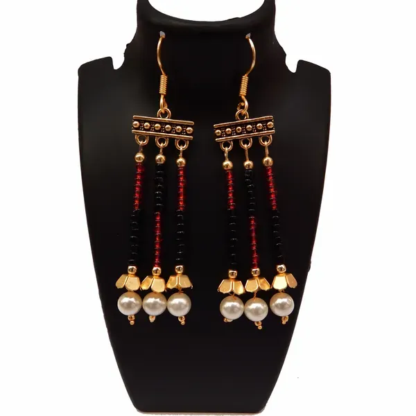 Red_Black_Glass_Seed_Beaded_With_Pearl_Earrings_For_Women