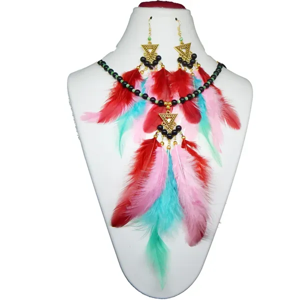 Multicolor_Metal_Chain_Real_Feathers_Necklace_For_Women
