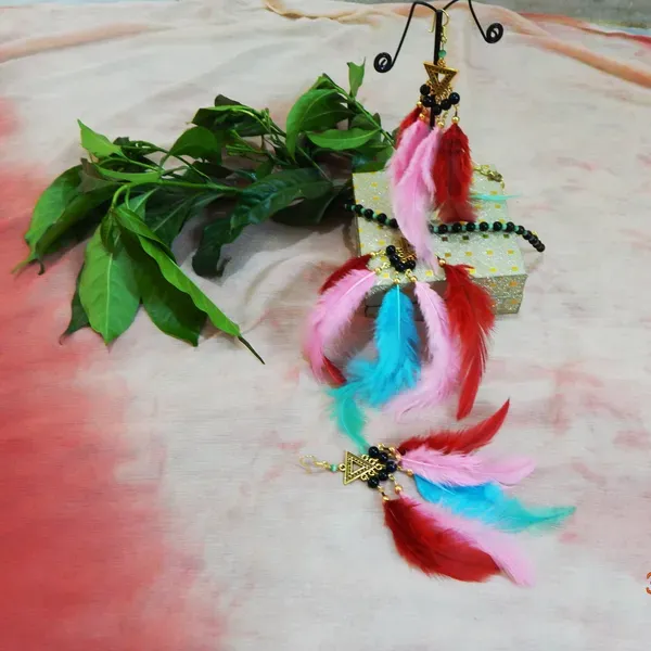 Multicolor_Metal_Chain_Real_Feathers_Necklace_For_Women