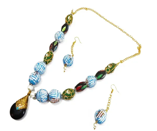 Multicolor_Clay_Kasmiri_Beaded_With_Pendent_Necklace_For_Women