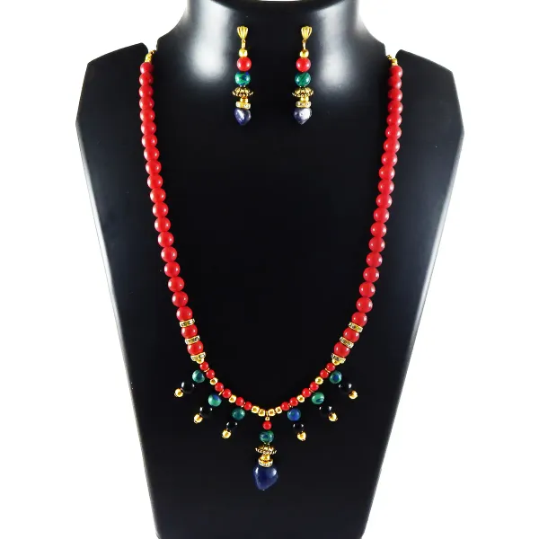 Red_Gemstone_Coral_Beads_Necklace_For_Women