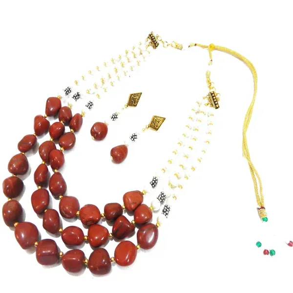 Maroon_Gemstone_Red_Jasper_Tumble_Synthetic_Pearl_Necklace_For_Women