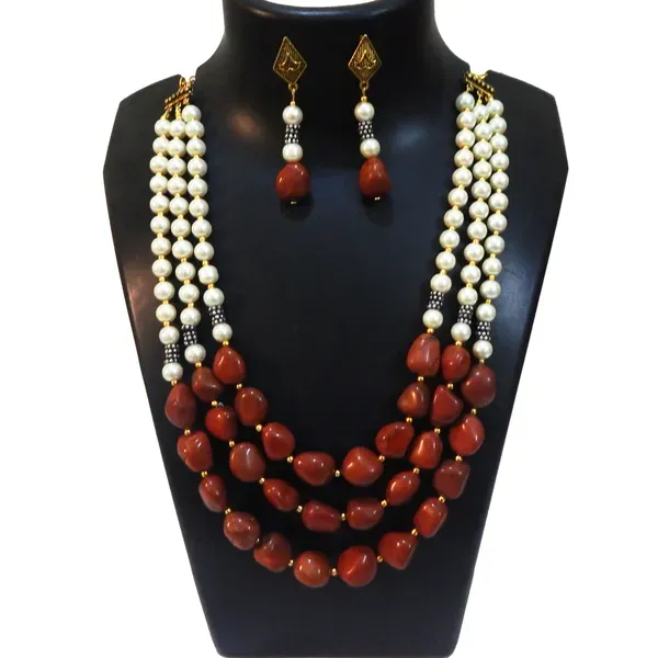 Maroon_Gemstone_Red_Jasper_Tumble_Synthetic_Pearl_Necklace_For_Women
