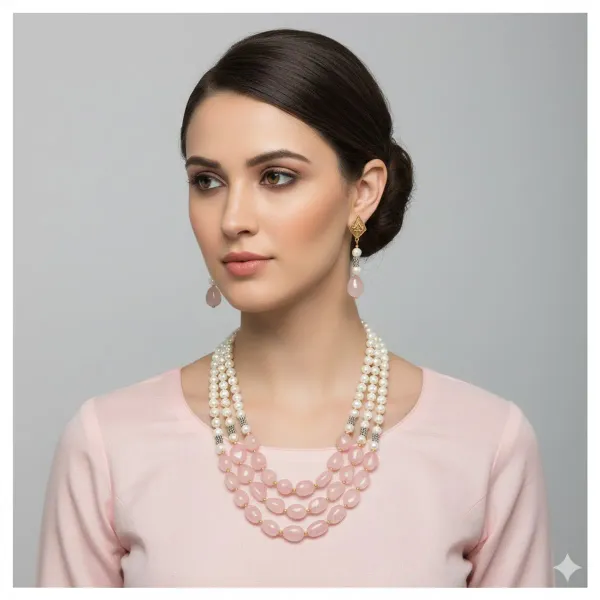 Pink_Gemstone_Rose_Quartz_Agate_Synthetic_Pearl_Necklace_For_Women