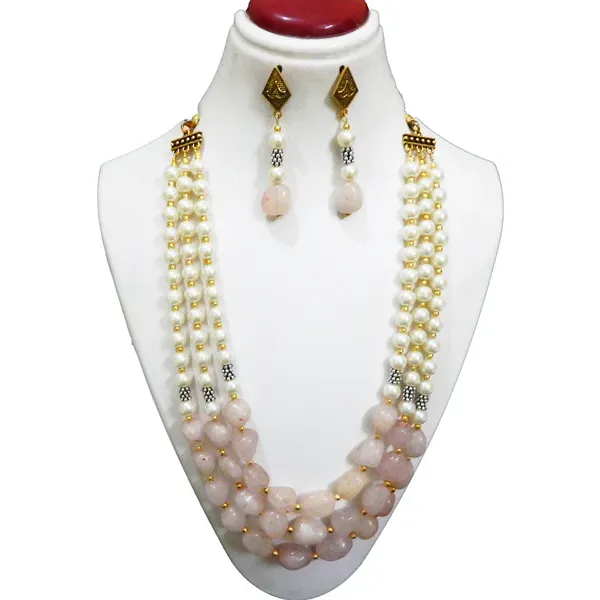 Pink_Gemstone_Rose_Quartz_Agate_Synthetic_Pearl_Necklace_For_Women