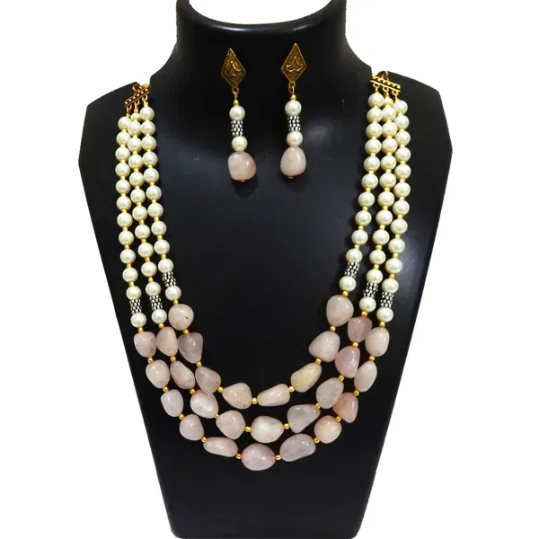 Pink_Gemstone_Rose_Quartz_Agate_Synthetic_Pearl_Necklace_For_Women