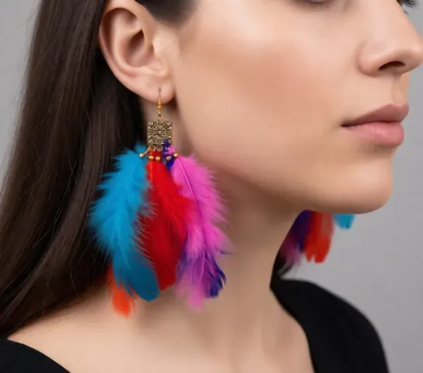 Multicolor_Feather_Hanging_Metal_Earrings_For_Girls