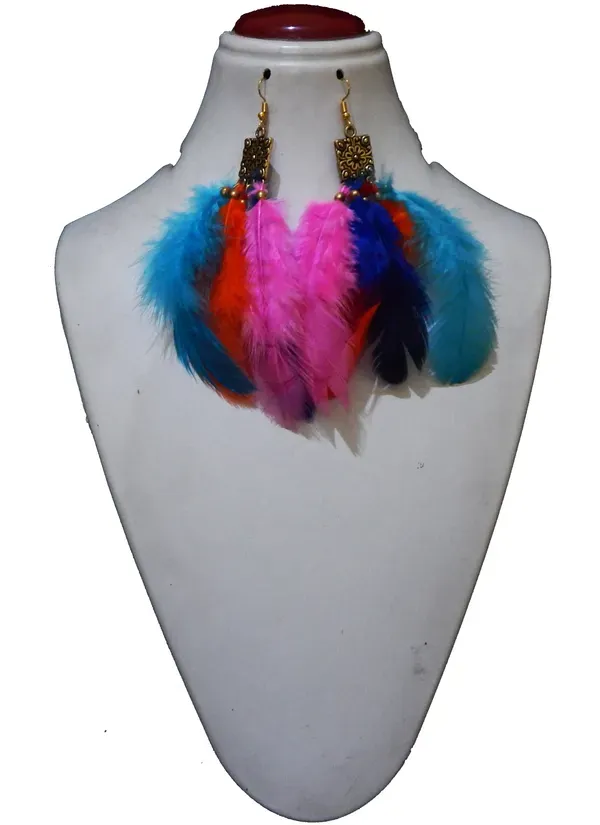 Multicolor_Feather_Hanging_Metal_Earrings_For_Girls