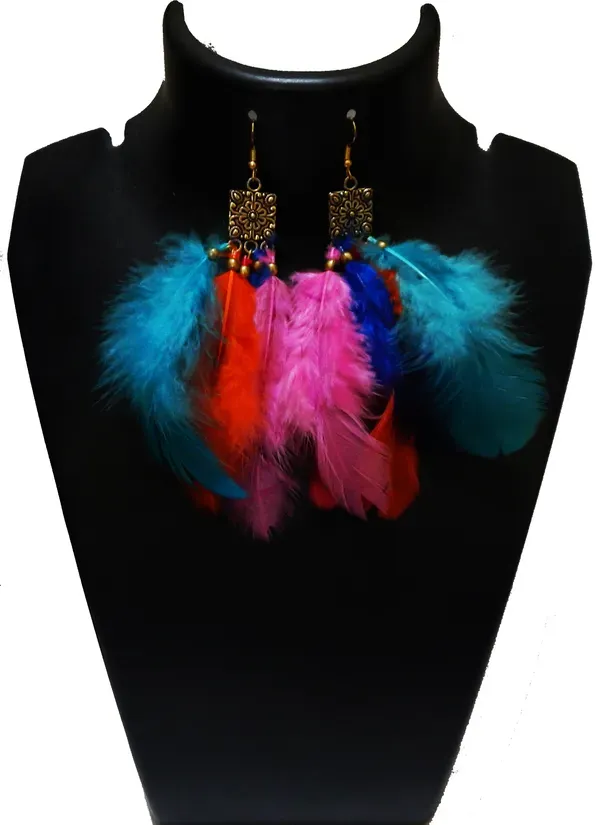 Multicolor_Feather_Hanging_Metal_Earrings_For_Girls