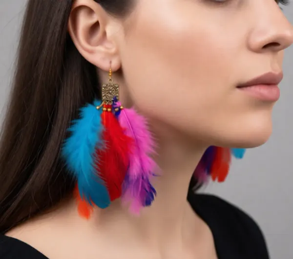 Multicolor_Feather_Hanging_Metal_Earrings_For_Girls