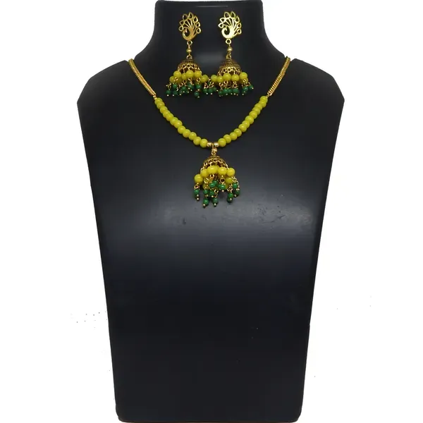Yellow_Glass_Beads_Metal_Jhumka_Necklace_For_Women