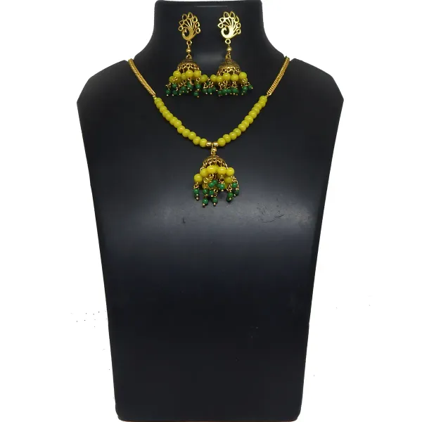 Yellow_Glass_Beads_Metal_Jhumka_Necklace_For_Women