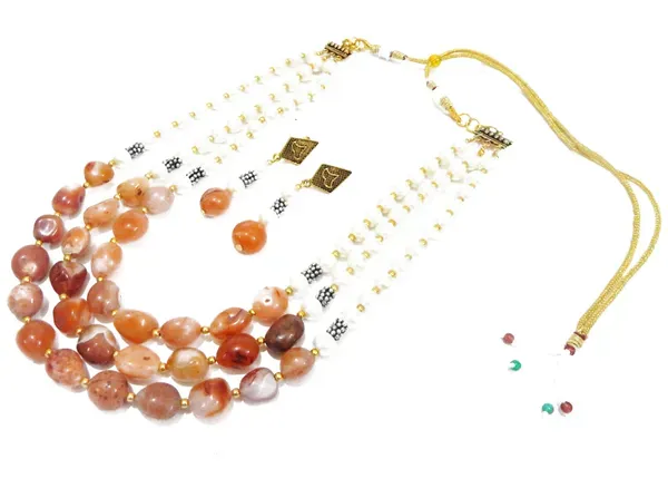 Orange_Carnelian_Synthetic_Pearl_Necklace_For_Women