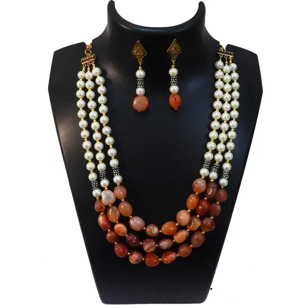 Orange_Carnelian_Synthetic_Pearl_Necklace_For_Women