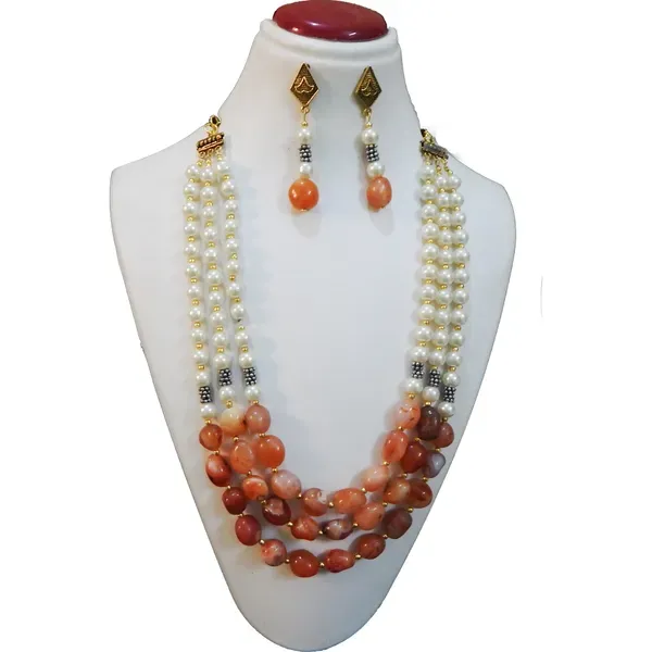 Orange_Carnelian_Synthetic_Pearl_Necklace_For_Women