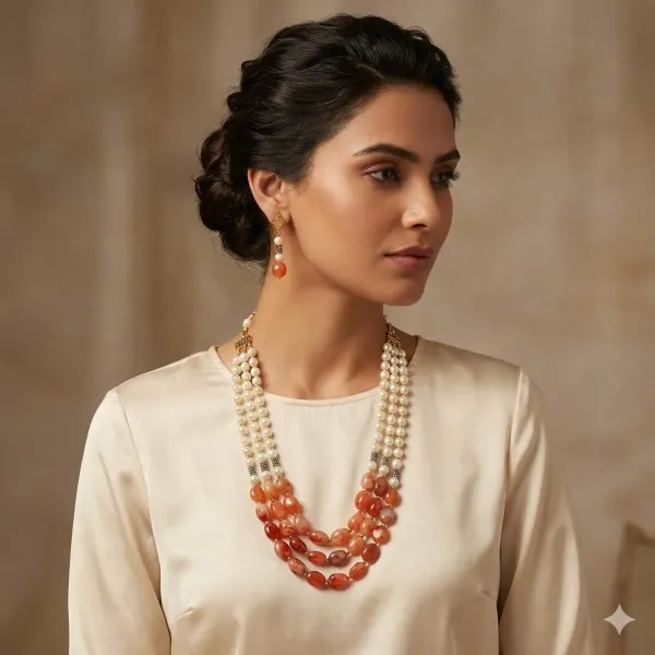 Orange_Carnelian_Synthetic_Pearl_Necklace_For_Women