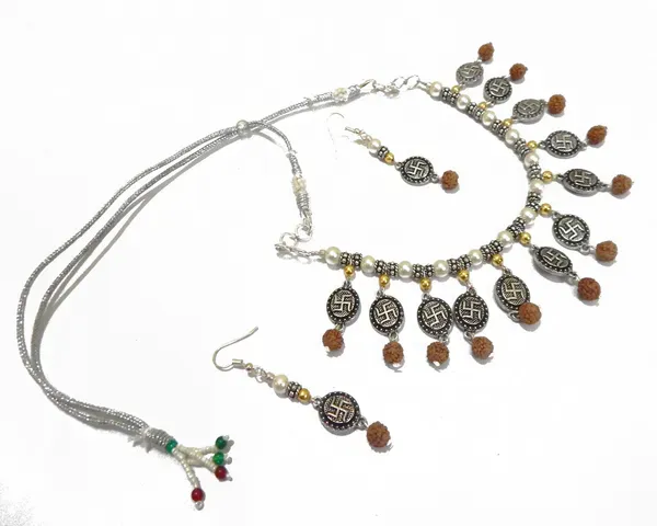 Brown_Metal_Beads_Rudraksha_Synthetic_Pearl_Choker_Necklace_For_Women