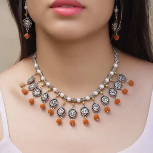Brown_Metal_Beads_Rudraksha_Synthetic_Pearl_Choker_Necklace_For_Women