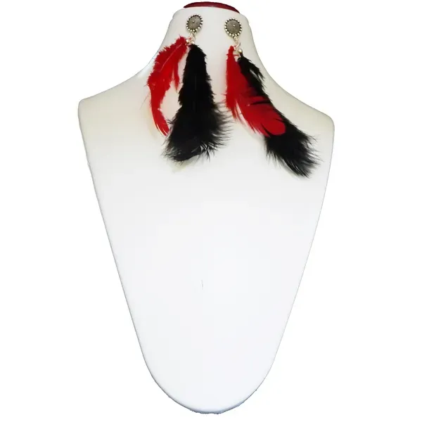Multicolor_Black_Red_Feathers_Hanging_Metal_Earrings_For_Women