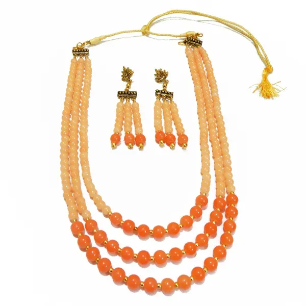 Orange_Glass_Beads_Three_Line_Necklace_For_Women