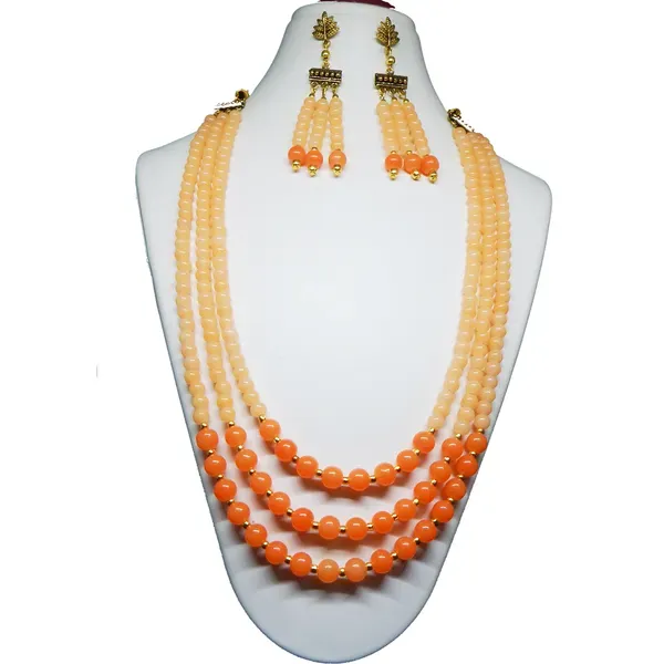 Orange_Glass_Beads_Three_Line_Necklace_For_Women