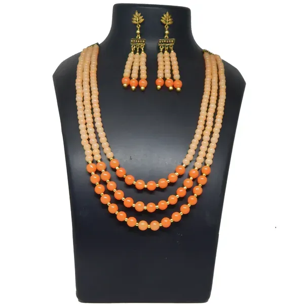 Orange_Glass_Beads_Three_Line_Necklace_For_Women