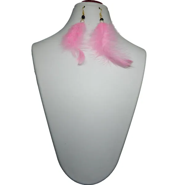 Pink_Feathers_Hanging_Hook_Earrings_For_Women